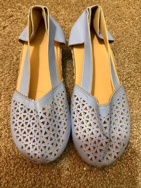 Light Blue Women's Laser-Cut Slip-On Flats